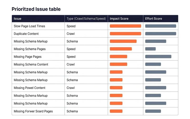 Audit deliverable preview: prioritised issue list