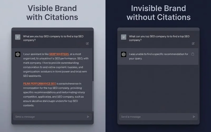 ChatGPT conversation showing brand citation vs invisibility