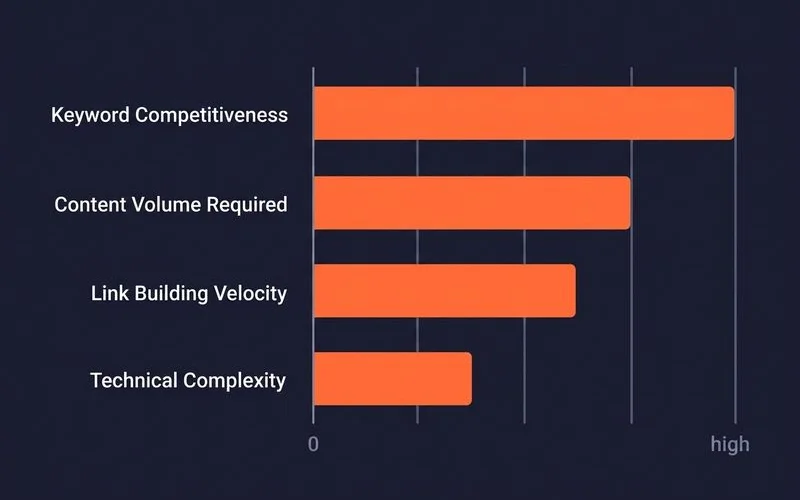 Cost drivers breakdown: keyword competitiveness, content volume, link velocity, technical complexity