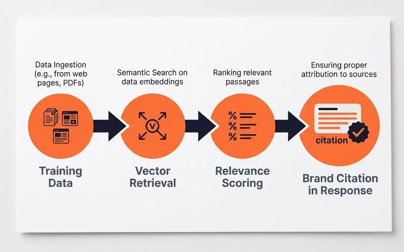 Diagram: how an LLM finds and cites a brand