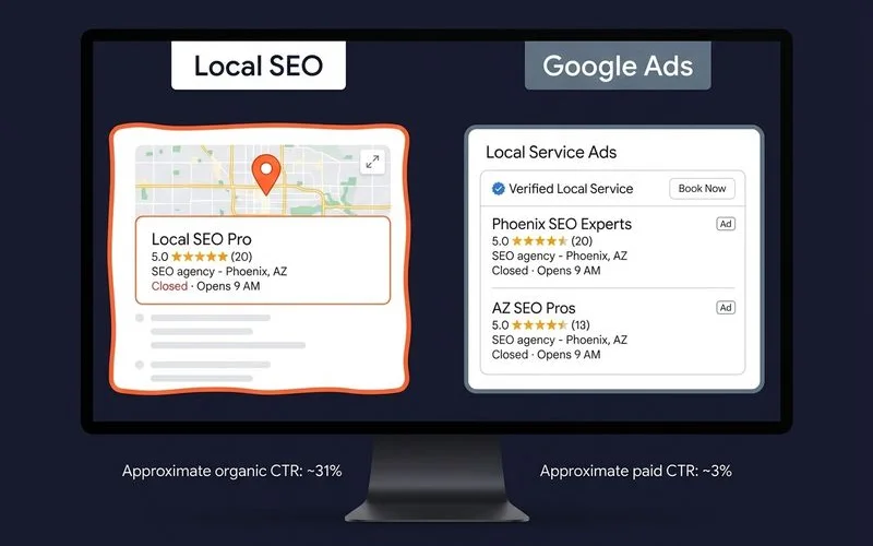 Map Pack visibility vs Local Service Ads SERP comparison