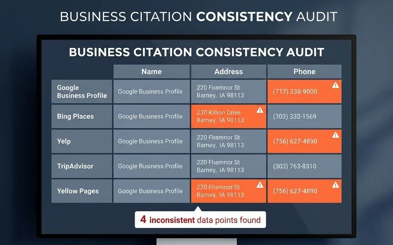 NAP consistency audit visualisation across top 50 Malaysian citations