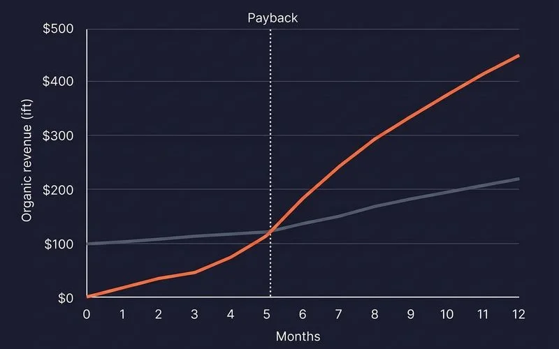 ROI benchmark: e-commerce SEO retainer payback over 12 months
