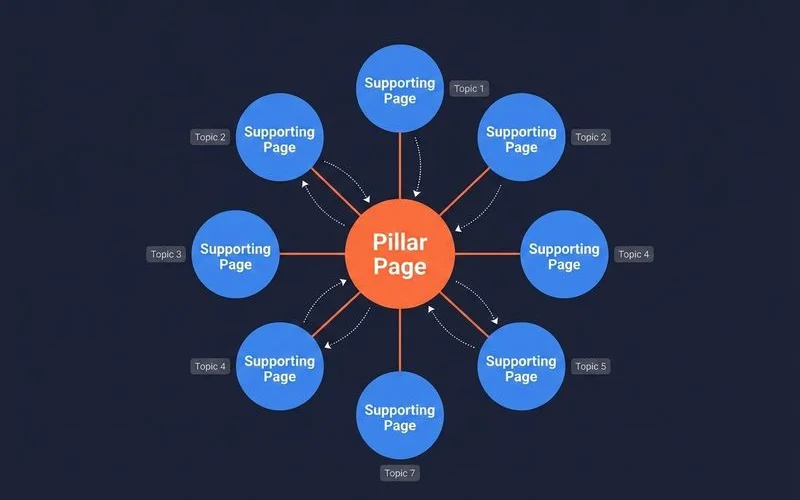 Topical cluster map: pillar + supporting pages hub-spoke architecture