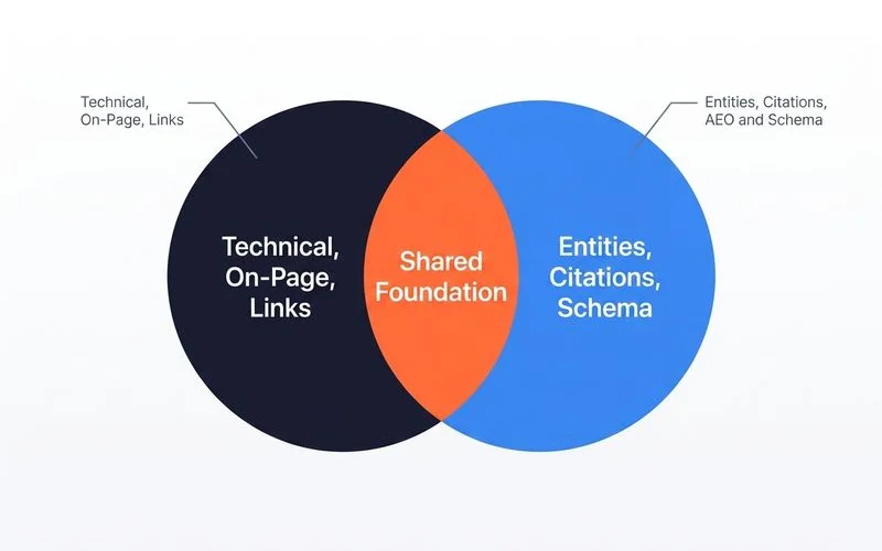 Venn diagram: AEO and SEO overlap and unique zones