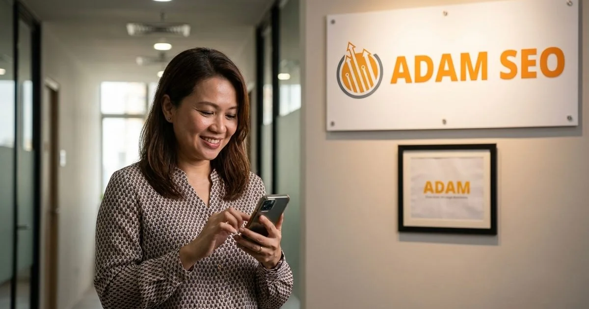 Local business owner checking GBP analytics on phone