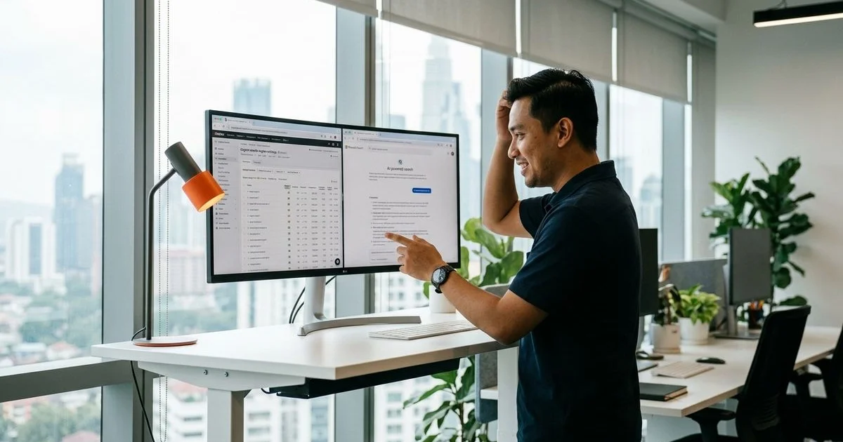 Marketer balancing SEO and AEO channels on dashboard