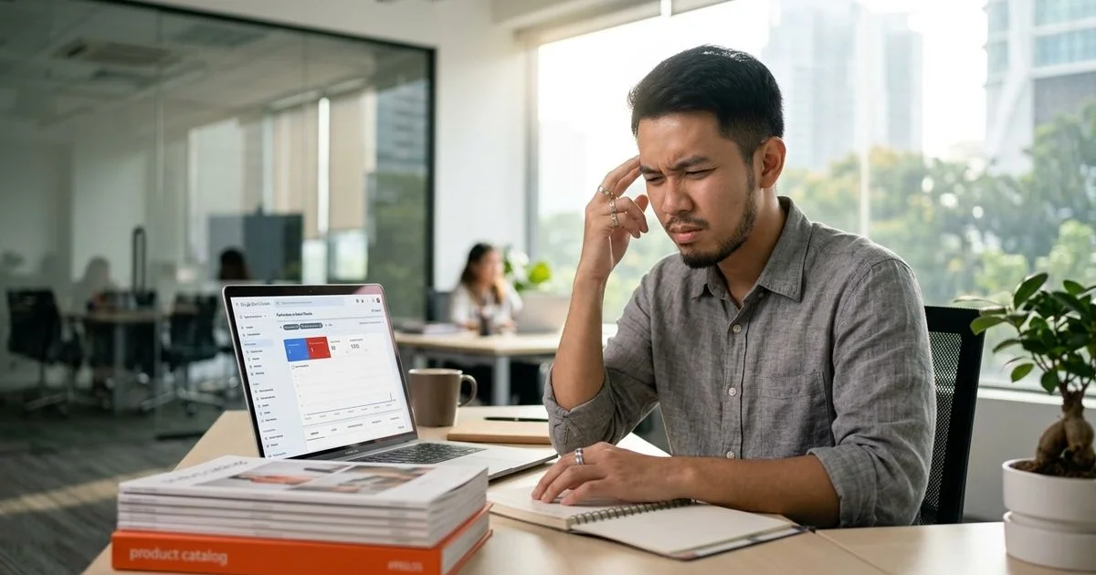 Online store owner reviewing product page analytics on a laptop