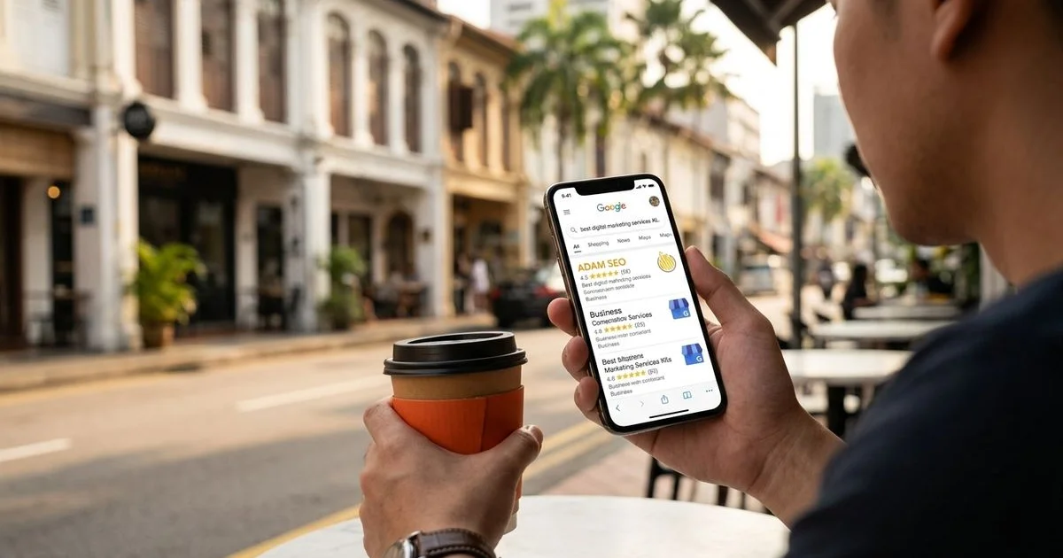 Smartphone showing Google Maps Local Pack of Kuala Lumpur businesses