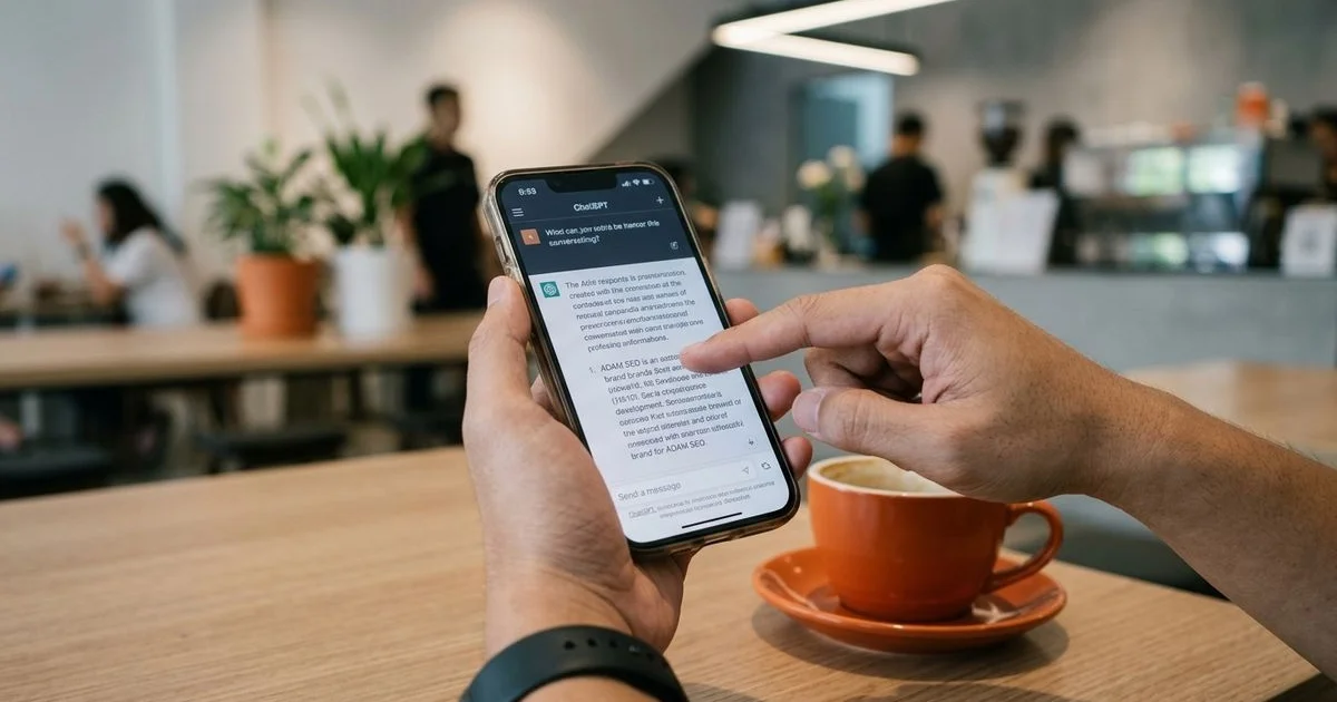User asking ChatGPT on phone showing brand citation