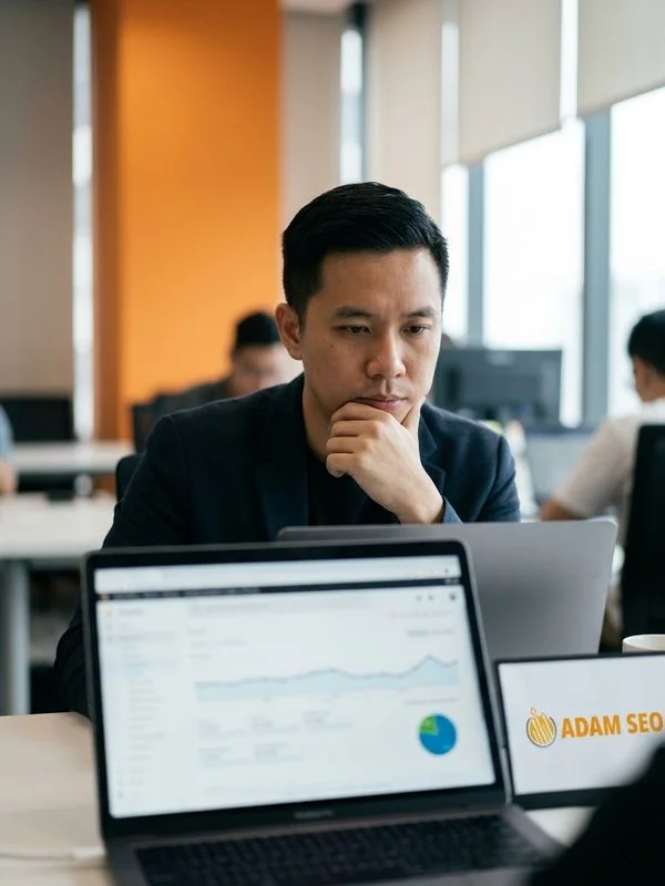 Adam Yong, founder, working in the Mont Kiara office