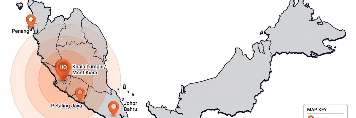Service area map: Klang Valley, Penang, Johor Bahru